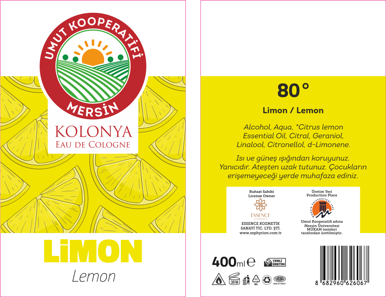 80° Limon Kolonyası 400 ml – Braille Etiketli | Umut Koop - Görsel 2