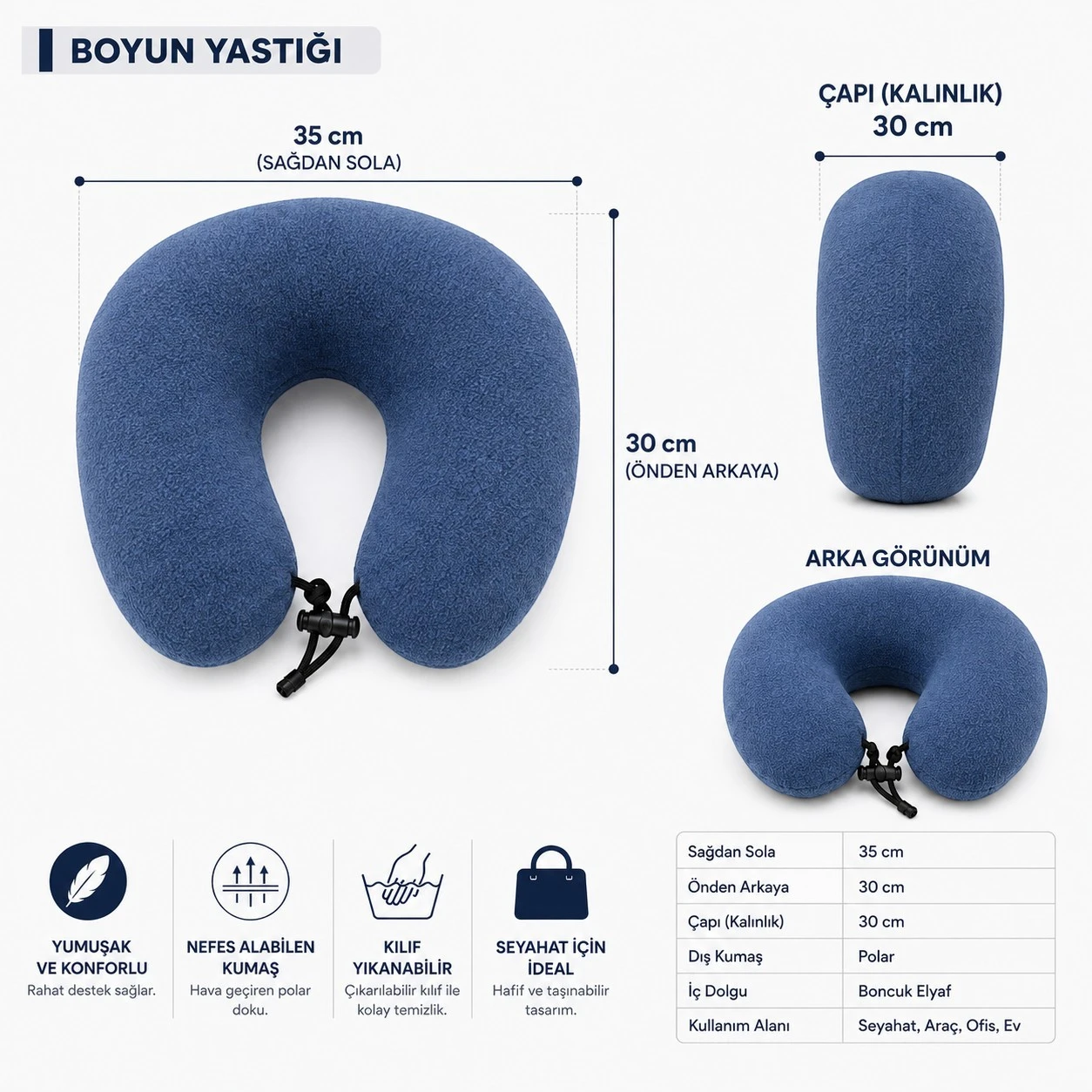 Polar Boyun Yastığı – Boncuk Elyaf Dolgulu Seyahat Yastığı - Görsel 2